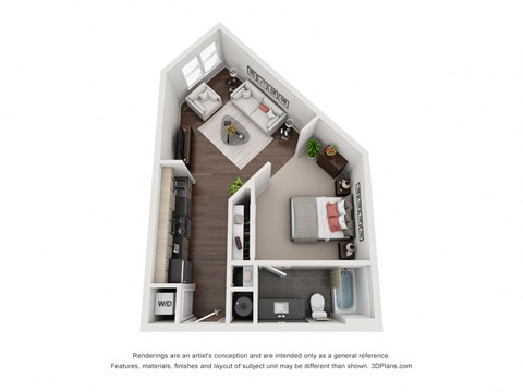 Floor plan for studio, 1 bath, 586 sqft